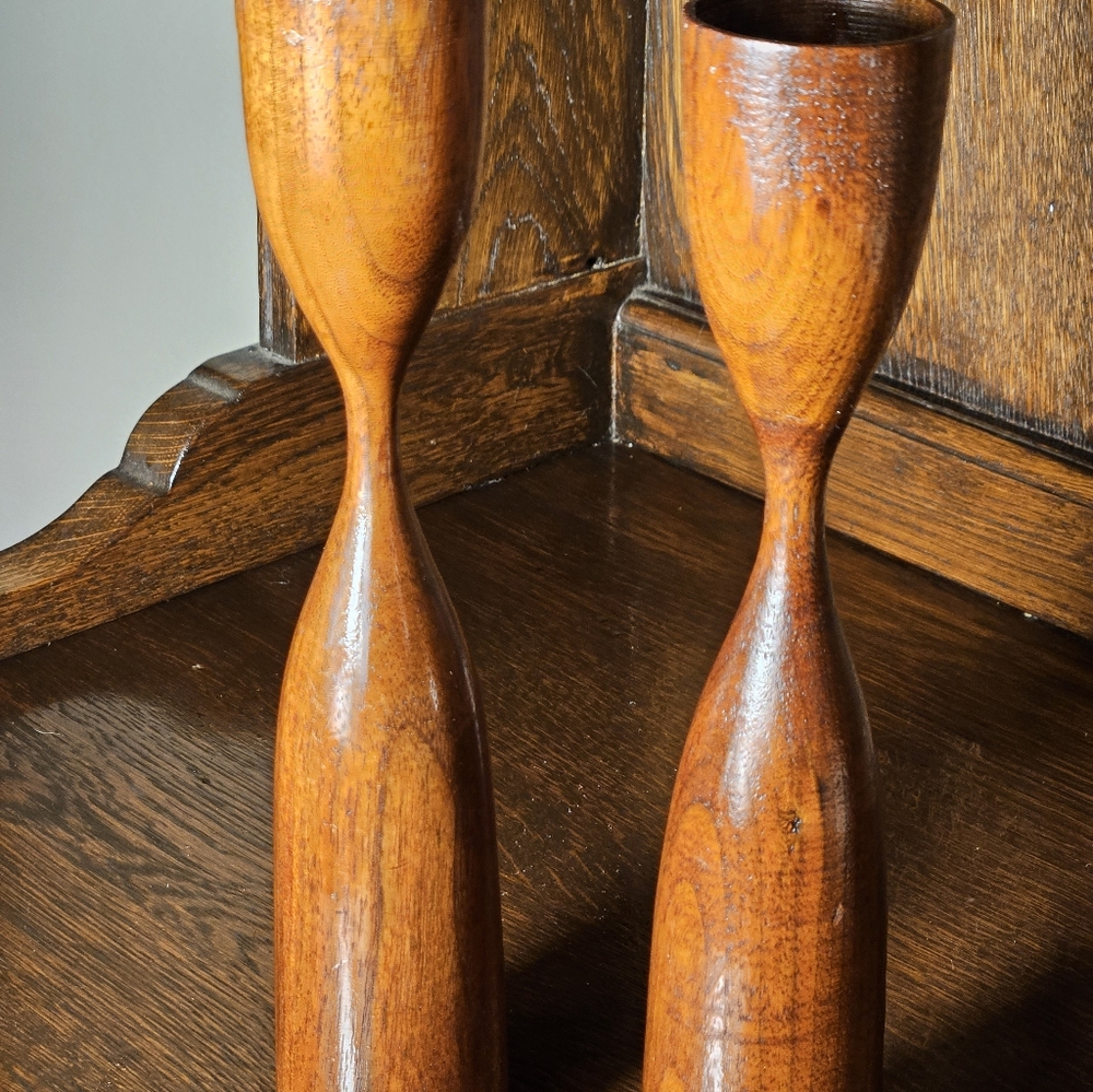 Mid Century Modern Hand Turned Candle Stick Set of 2. - Picture 8 of 10